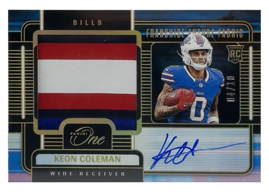 2024 Panini One Franchise Future Fabric Autographs Keon Coleman #86 card
