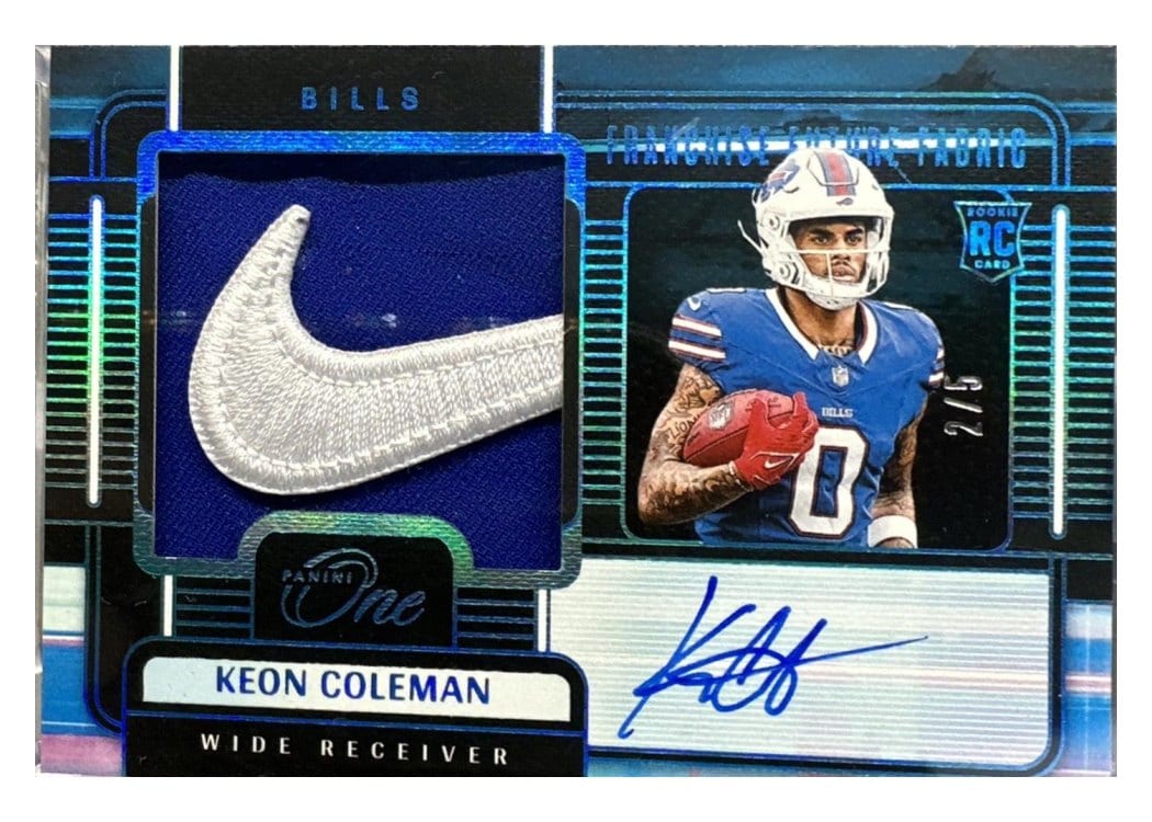 2024 Panini One Franchise Future Fabric Autographs Keon Coleman Platinum Franchise Future Fabric Autograph #86