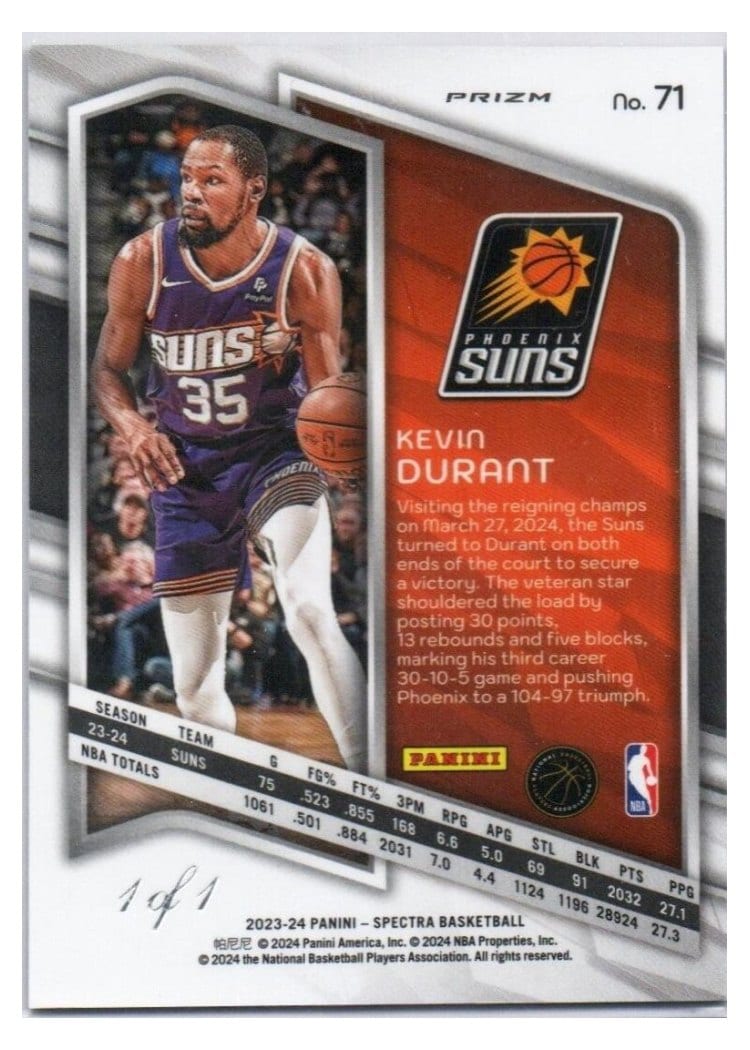 2023-24 Panini Spectra Base Set Kevin Durant #71 card