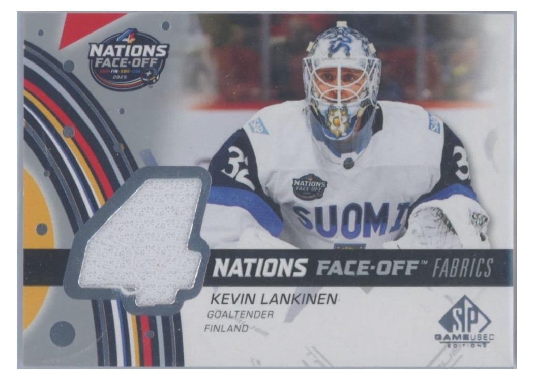 2025-26 SP Game Used 2025 4 Nations Face-Off Fabrics Kevin Lankinen #4N-KL card