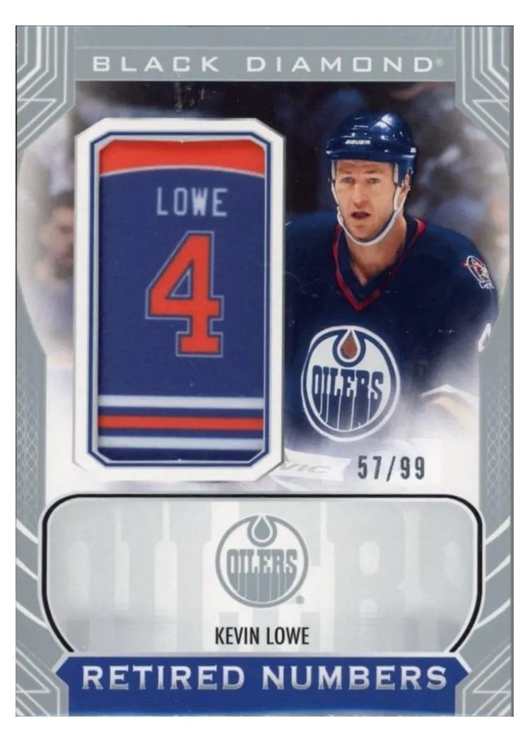 2024-25 Upper Deck Black Diamond Oilers Retired Number Patches Kevin Lowe #ORNP-KL card