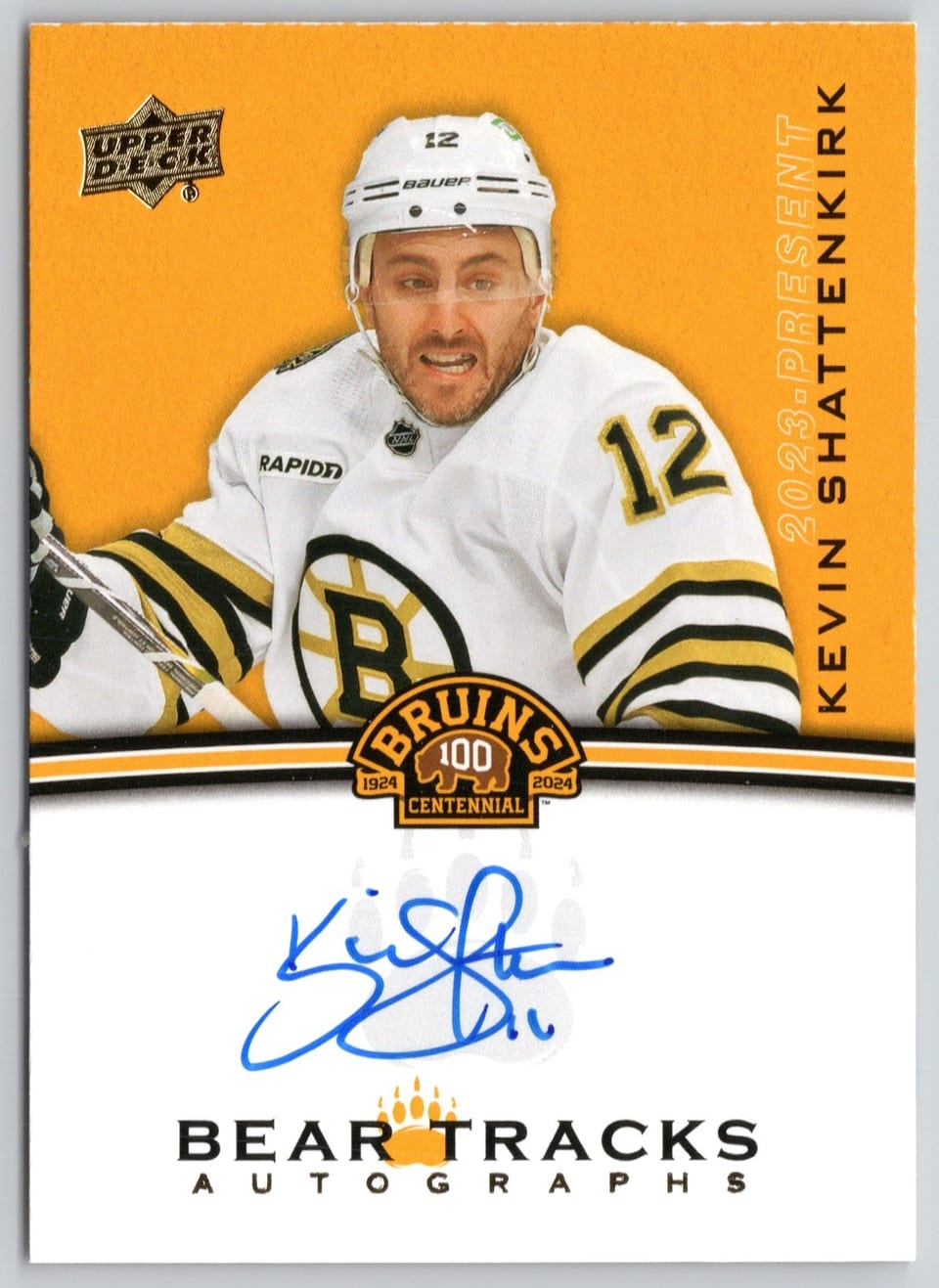 2023-24 Upper Deck Boston Bruins Centennial Bear Tracks Autographs Kevin Shattenkirk #BT-RK card
