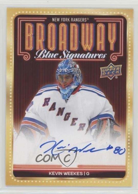 2025-26 Upper Deck New York Rangers Centennial Broadway Blue Signatures Kevin Weekes #BBS-KW card