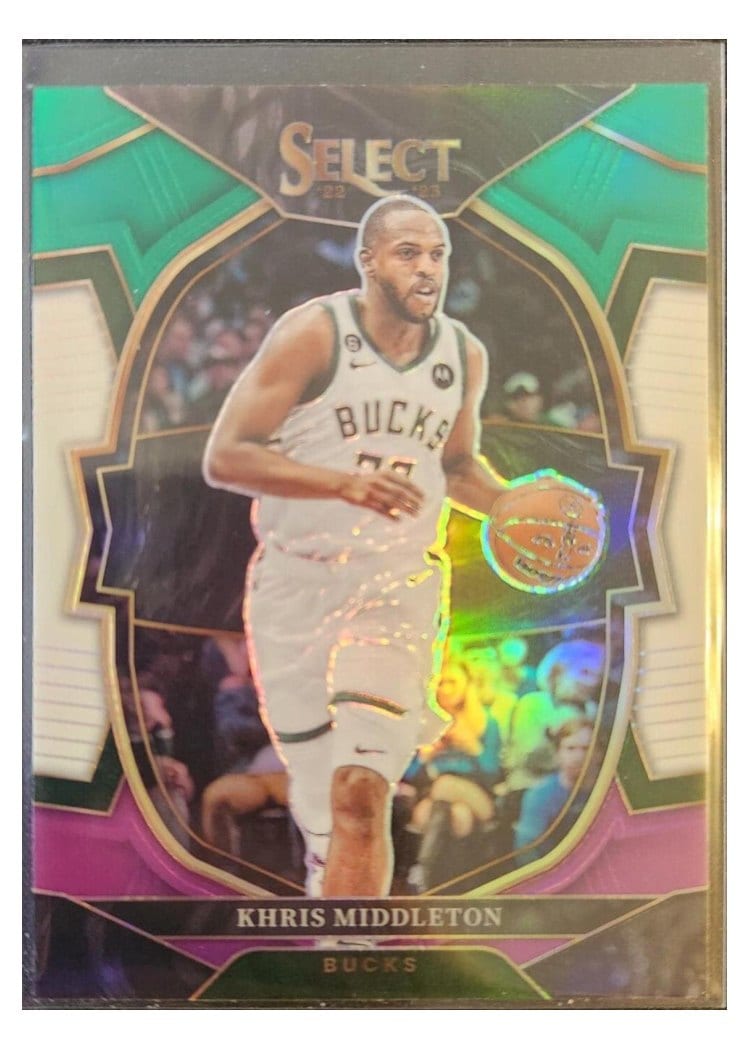 2022-23 Panini Select Base Set Khris Middleton Green White Purple Prizm #228 card