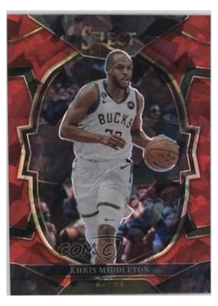 2022-23 Panini Select Base Set Khris Middleton Red Cracked Ice Prizm #28 card