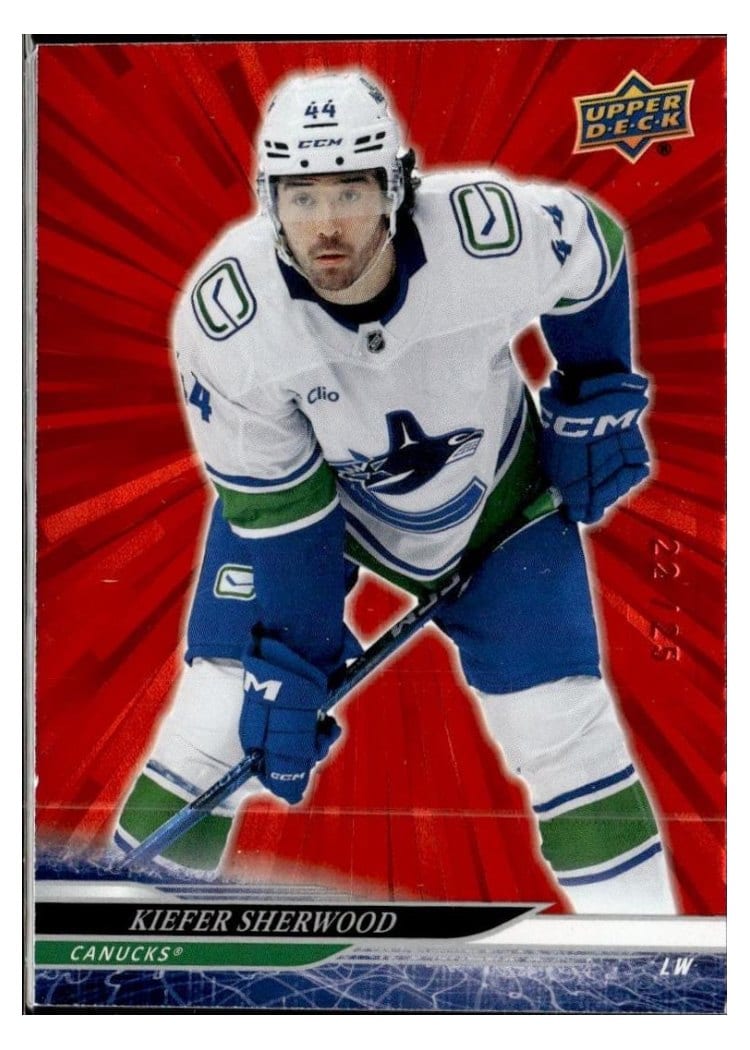 2024-25 Upper Deck Base Set Kiefer Sherwood Outburst Red #635 card