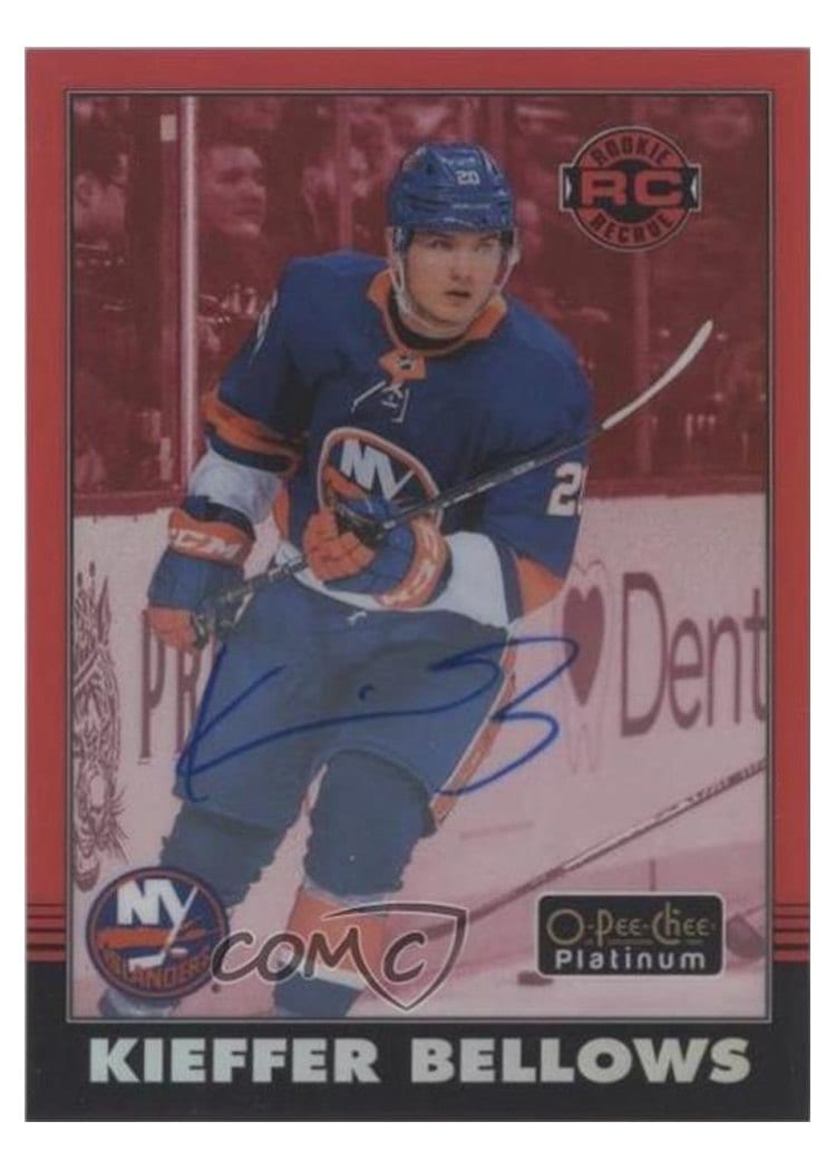 Kieffer Bellows 2021-22 O-Pee-Chee Platinum 2020-21 Update Retro Red Rainbow Auto card