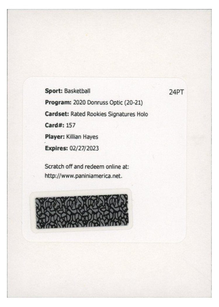 2020-21 Donruss Optic Base Set Killian Hayes #157 card