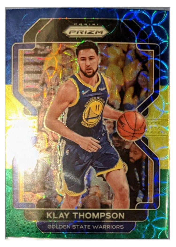 2021-22 Panini Prizm Base Set Klay Thompson Blue Choice Prizm #92 card