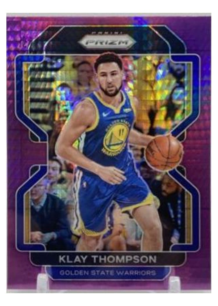 2021-22 Panini Prizm Base Set Klay Thompson Purple Hyper Prizm #92 card