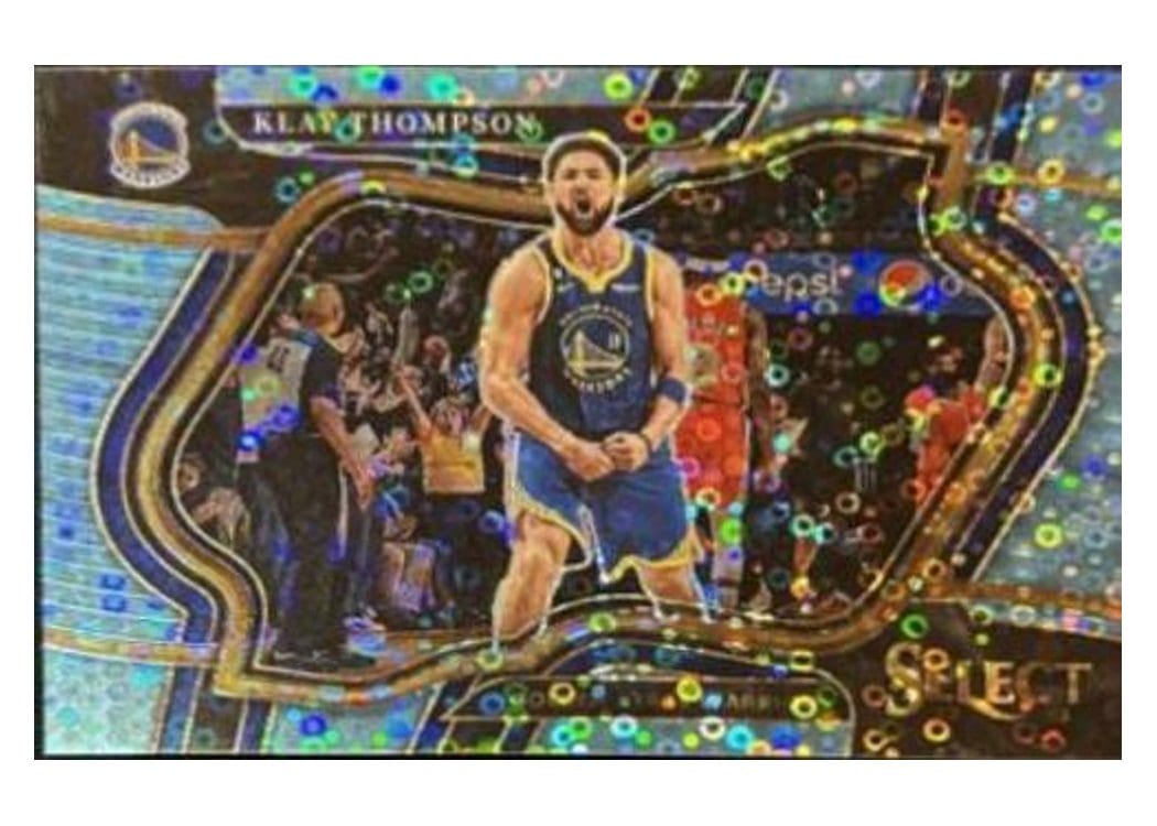 2022-23 Panini Select Base Set Klay Thompson Light Blue Disco Prizm #219 card