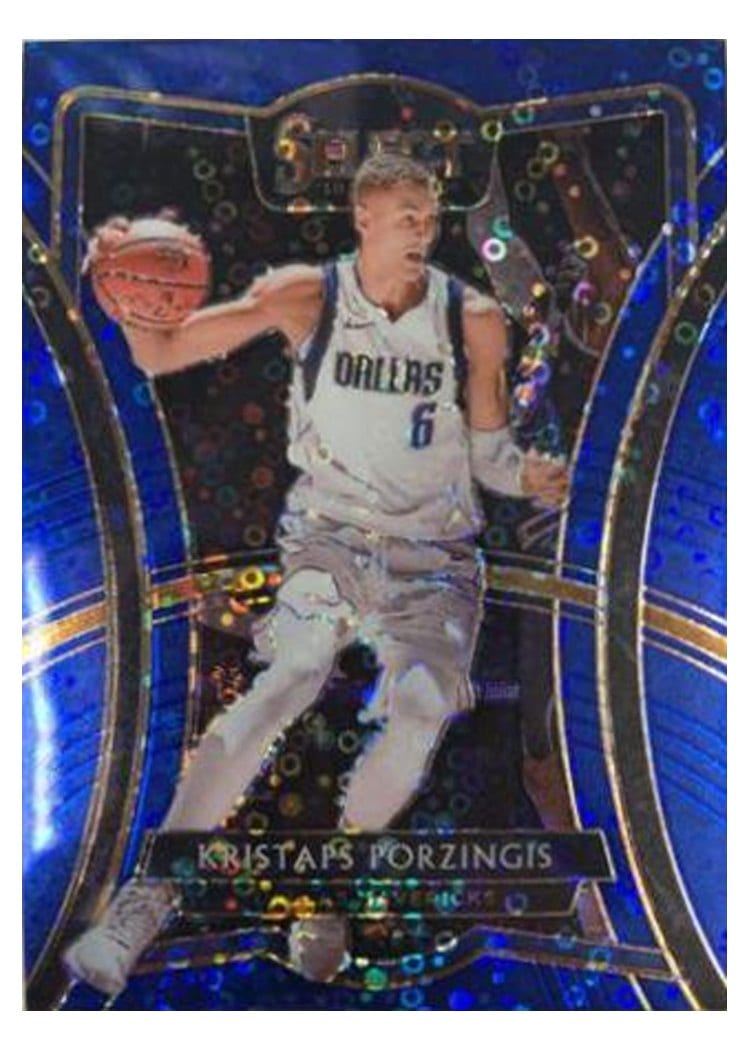 2019-20 Panini Select Base Set Kristaps Porzingis Blue Disco Prizm #123 card