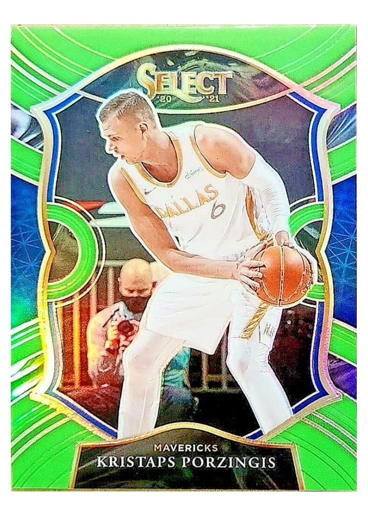 2020-21 Panini Select Base Set Kristaps Porzingis Neon Green Prizm #43 card