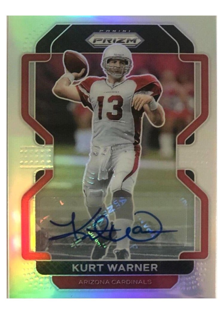 2021 Panini Prizm Base Set Kurt Warner Autographs Silver Prizm #82 card