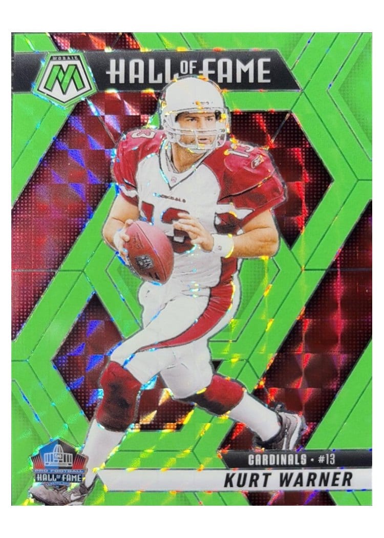 2025 Panini Mosaic Base Set Kurt Warner Green Fluorescent #300 card