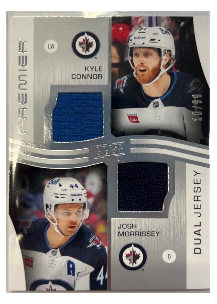 2023-24 Upper Deck Premier Premier Dual Jerseys Kyle Connor/Josh Morrissey #PD-KCJM card