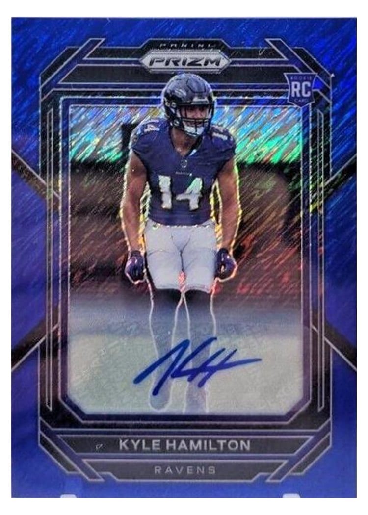 2022 Panini Prizm Base Set Kyle Hamilton Autograph Blue Shimmer #342 card
