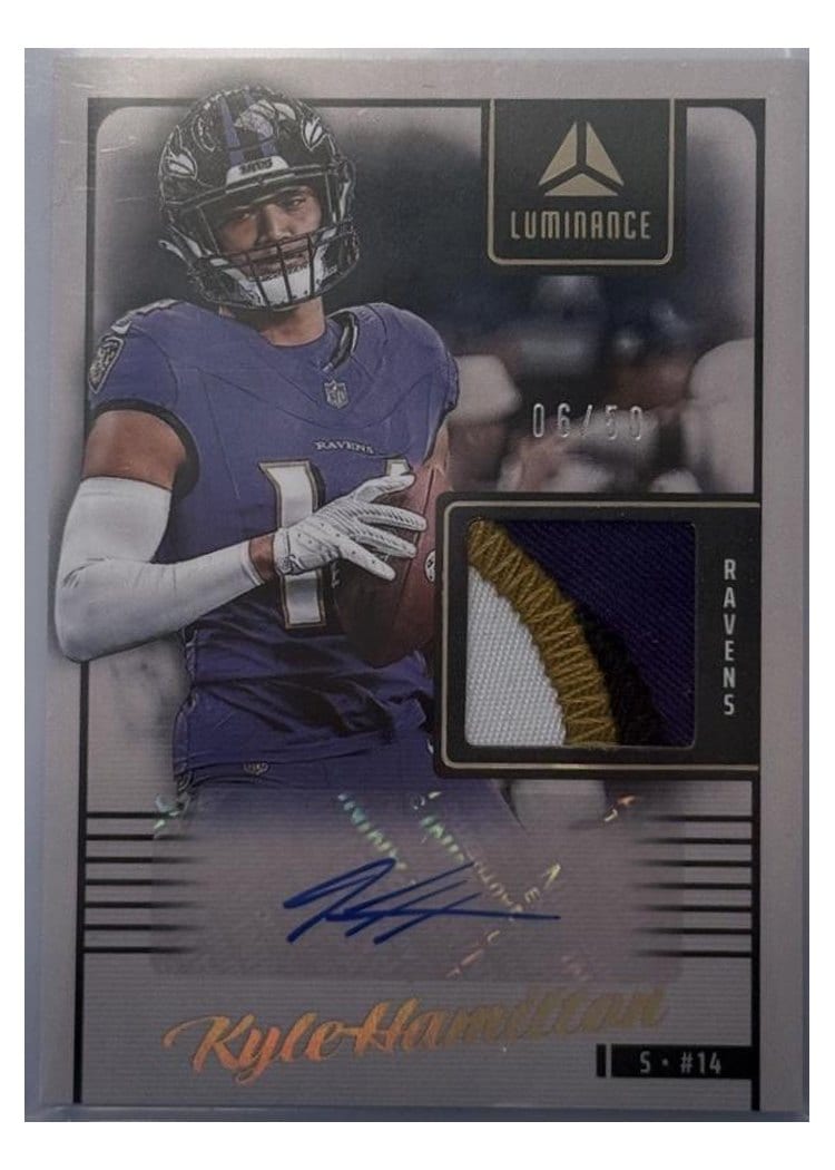 2025 Panini Luminance Autograph Jerseys Kyle Hamilton #14 card