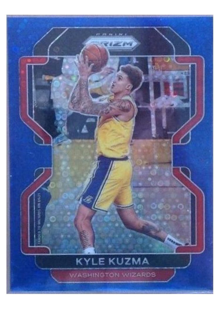2021-22 Panini Prizm Base Set Kyle Kuzma Fast Break Blue Prizm #156 card