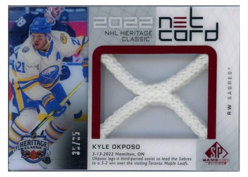 2022-23 SP Game Used 2022 NHL Heritage Classic Net Cord Relics Kyle Okposo #HCN-KO card
