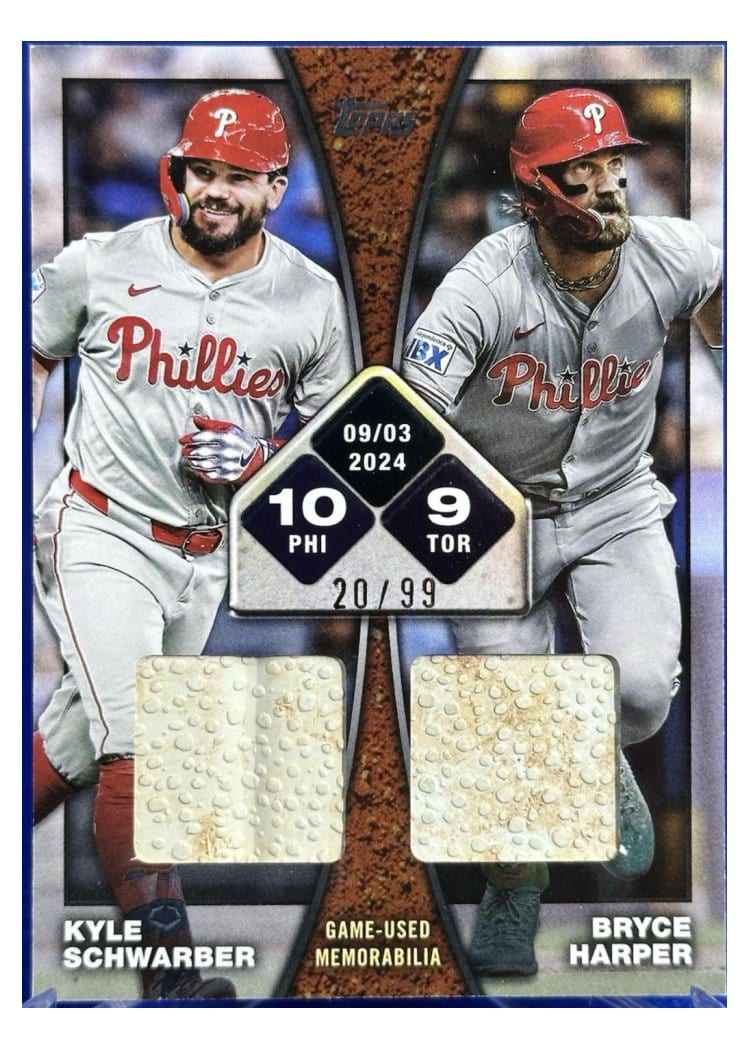2025 Topps Rounding the Bases Dual Relics Kyle Schwarber / Bryce Harper #RTBD-KH card