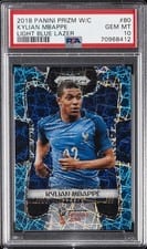2018 Panini Prizm World Cup Kylian Mbappe Light Blue Lazer #80 card