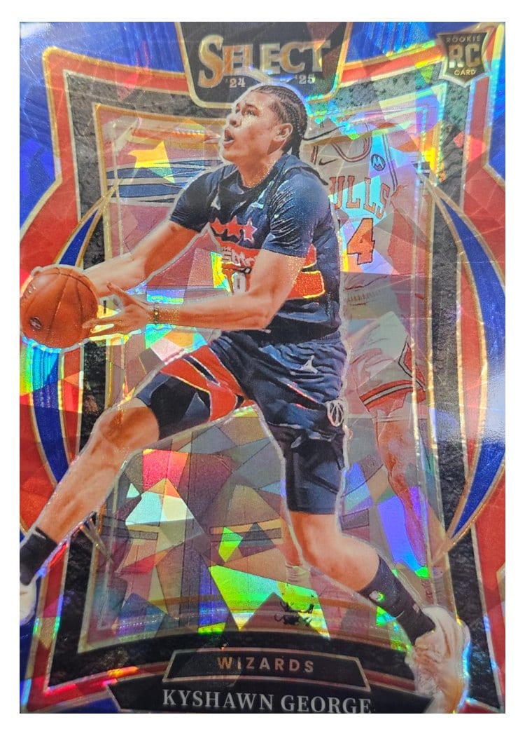 2024-25 Panini Select Base Set Kyshawn George Blue Cracked Ice Prizm #85 card