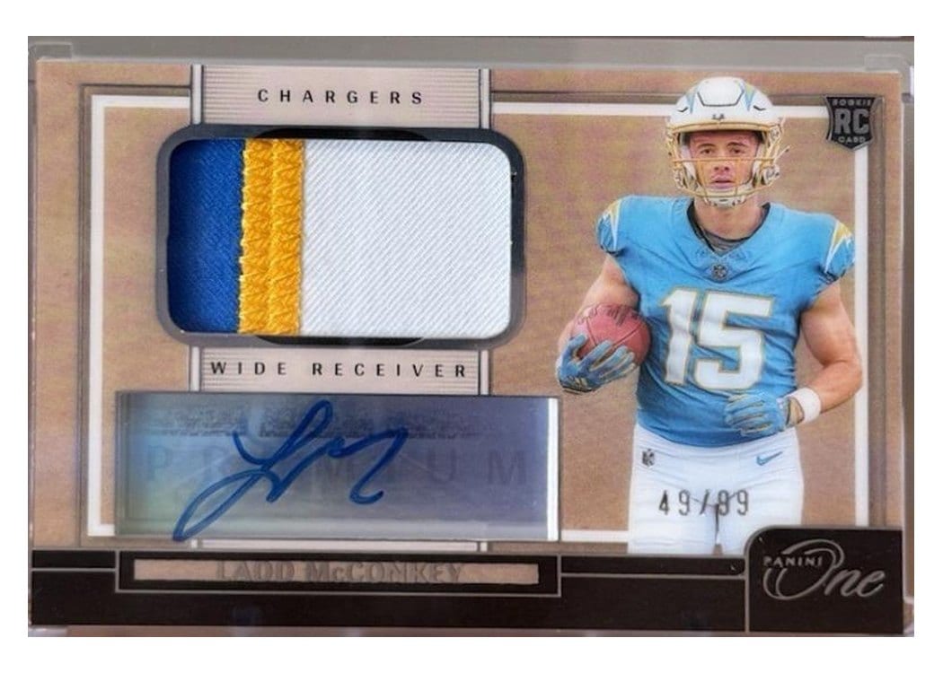 2024 Panini One Premium Rookie Patch Autographs Ladd McConkey #109 card