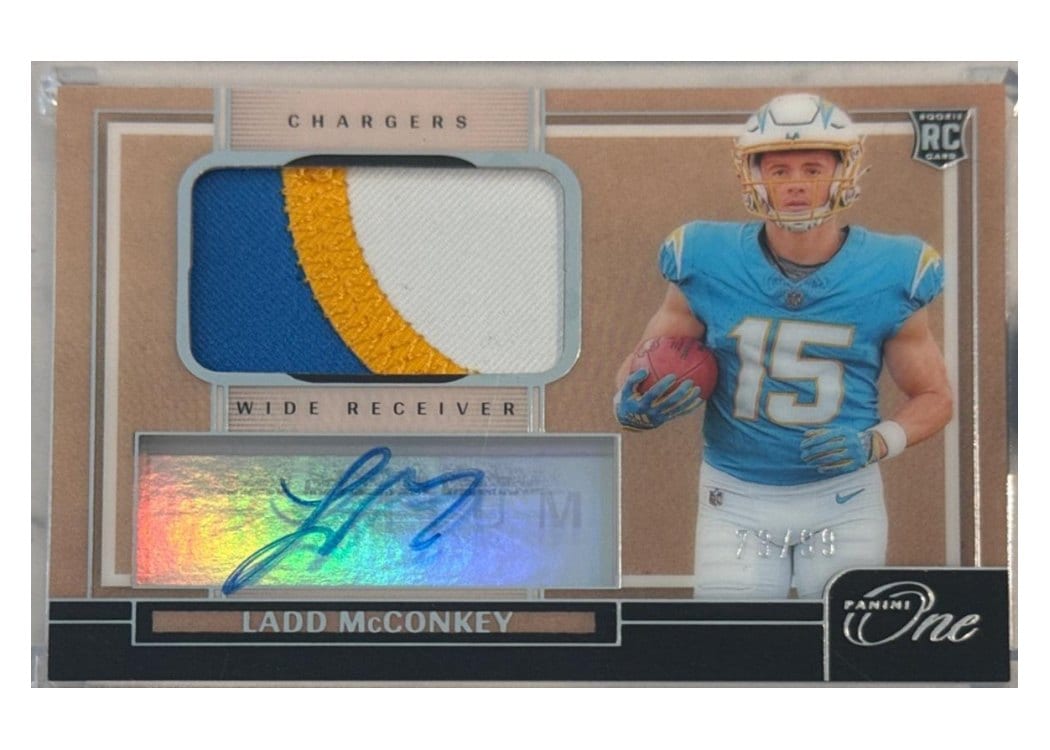 2024 Panini One Premium Rookie Patch Autographs Ladd McConkey #109 card