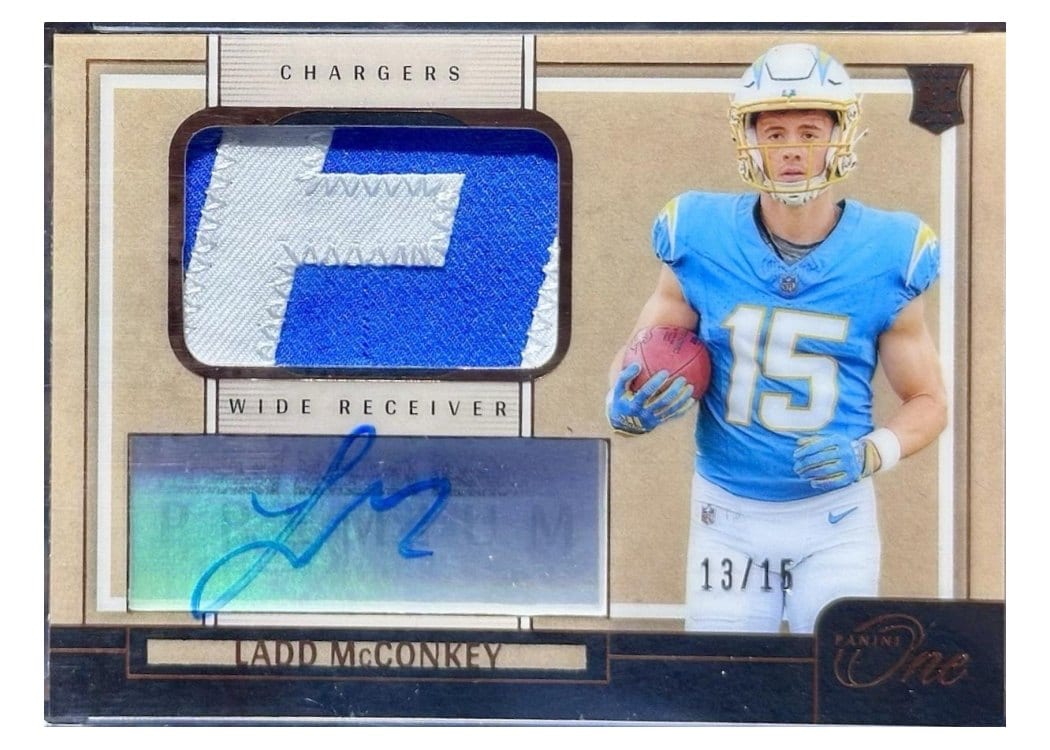 2024 Panini One Premium Rookie Patch Autographs Ladd McConkey #109 card