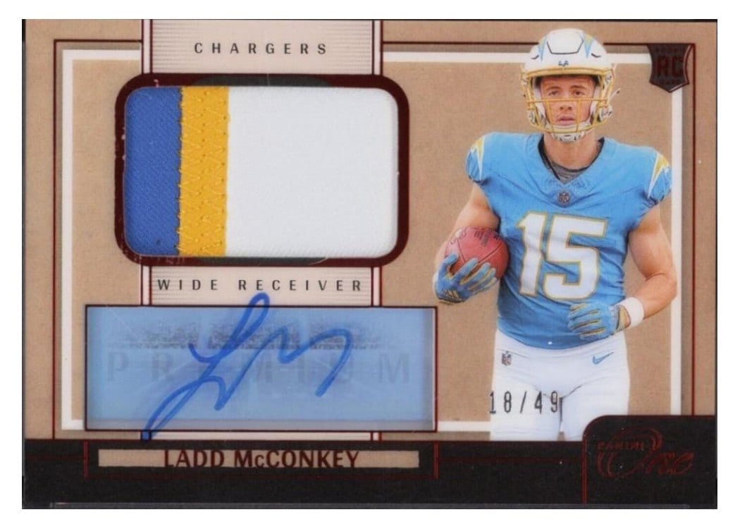 2024 Panini One Premium Rookie Patch Autographs Ladd McConkey #109 card