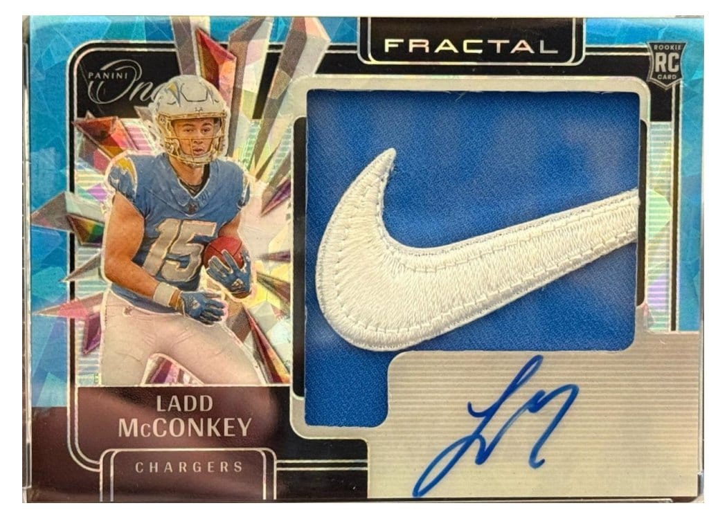 2024 Panini One Rookie Fractal Autographs Ladd McConkey #399 card