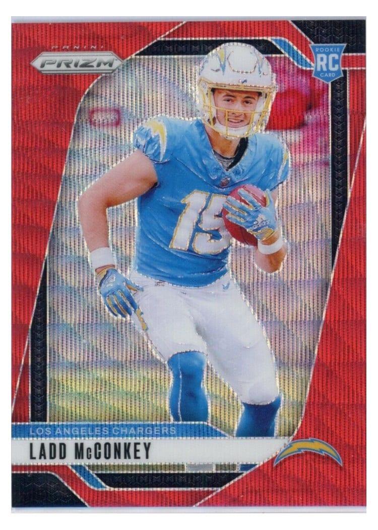 2024 Panini Prizm Base Set Ladd McConkey Red Wave #365 card