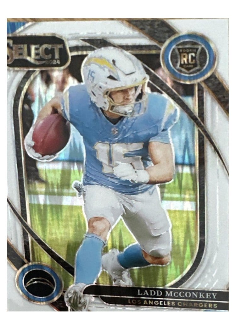 2024 Panini Select Base Set Ladd McConkey White Prizm Shock #268 card