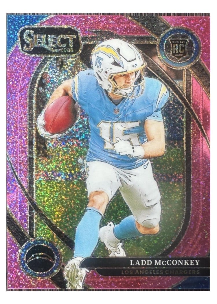 2024 Panini Select Base Set Ladd McConkey Pink Glitter Prizm #268 card