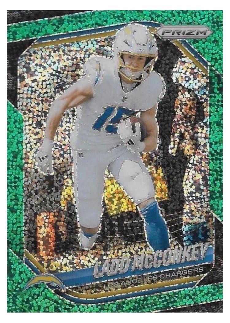 2025 Panini Prizm Base Set Ladd McConkey Green Sparkle #18 card