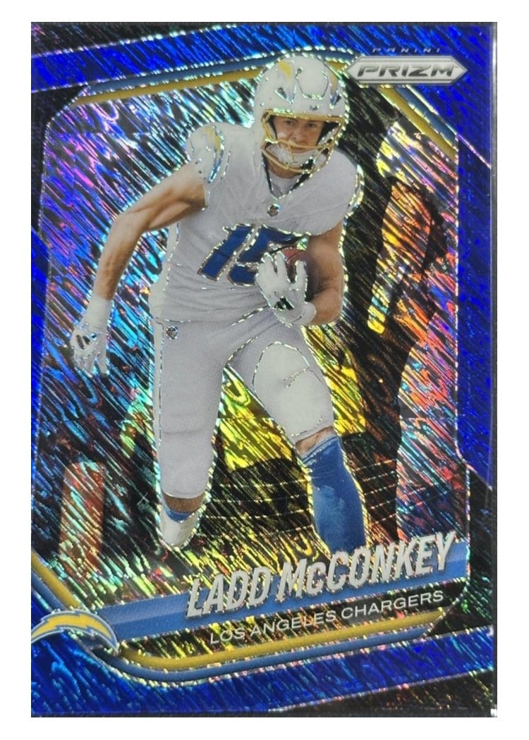 2025 Panini Prizm Base Set Ladd McConkey Blue Shimmer #18 card