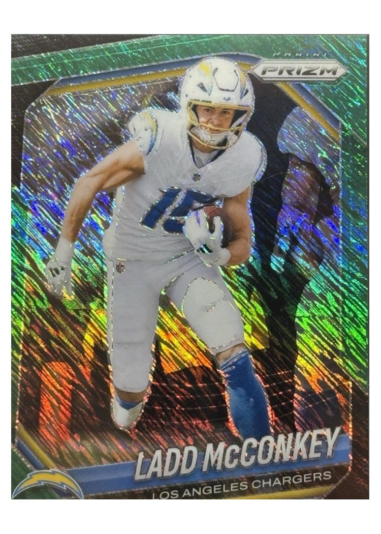 2025 Panini Prizm Base Set Ladd McConkey Green Shimmer #18 card