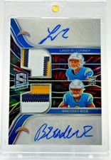 2024 Panini Spectra Dual Patch Autographs (Hyper) Ladd McConkey / Brenden Rice #DPA-LAC card