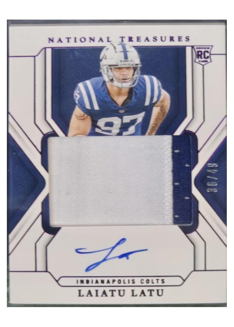 2024 Panini National Treasures Base Set Laiatu Latu Purple Patch Autograph #186 card