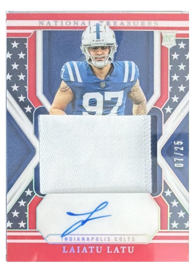 2024 Panini National Treasures Base Set Laiatu Latu Holo Silver Patch Autograph #186 card