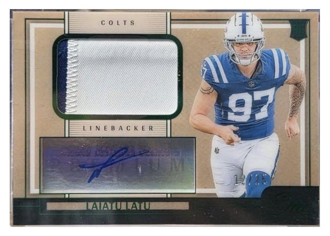 2024 Panini One Premium Rookie Patch Autographs Laiatu Latu Bronze Premium Rookie Patch Autograph #127 card