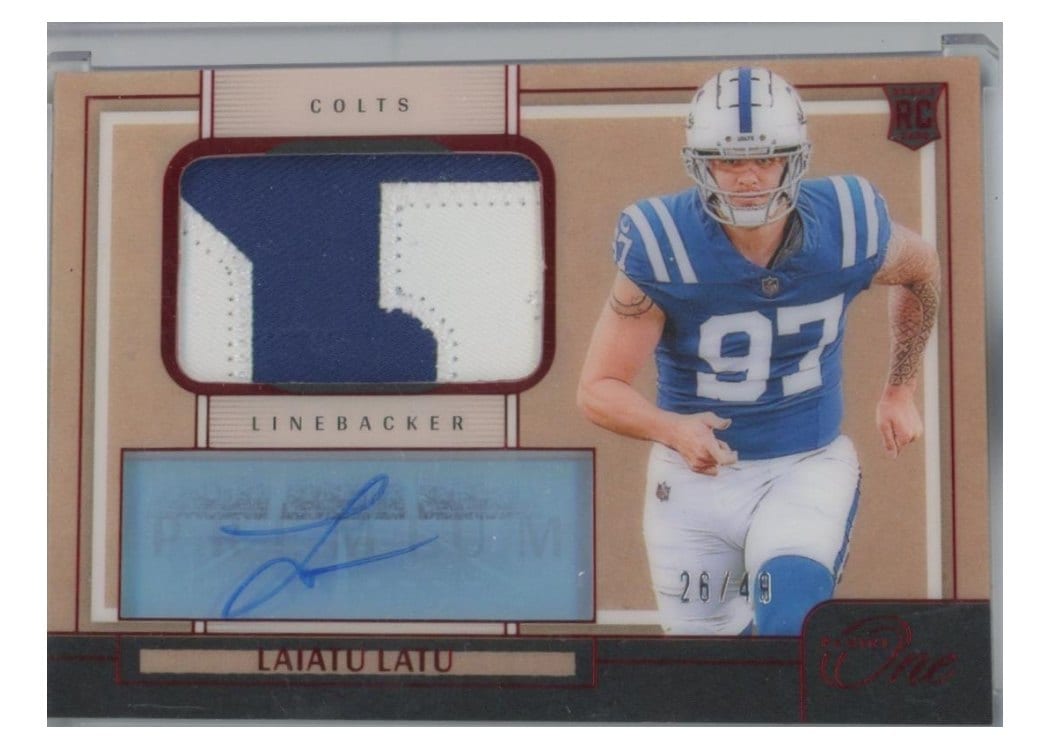 2024 Panini One Premium Rookie Patch Autographs Laiatu Latu #127 card