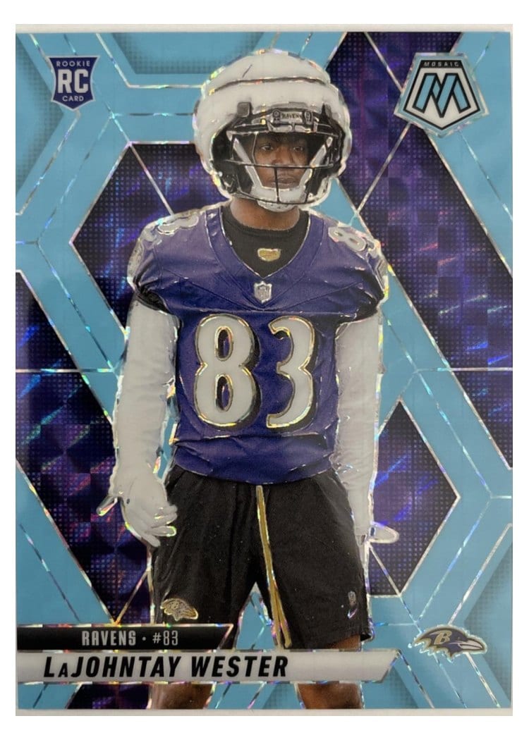 2025 Panini Mosaic Base Set LaJohntay Wester Blue Sparkle #366 card
