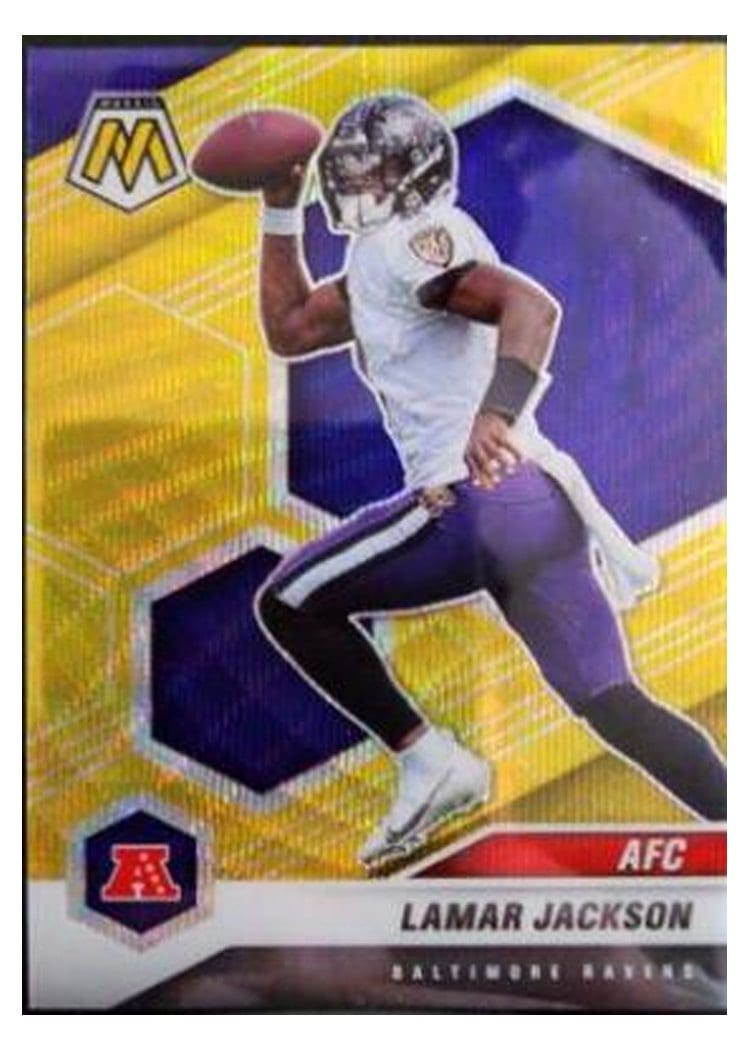 2021 Panini Mosaic Base Set Lamar Jackson Gold Wave Mosaic #222 card