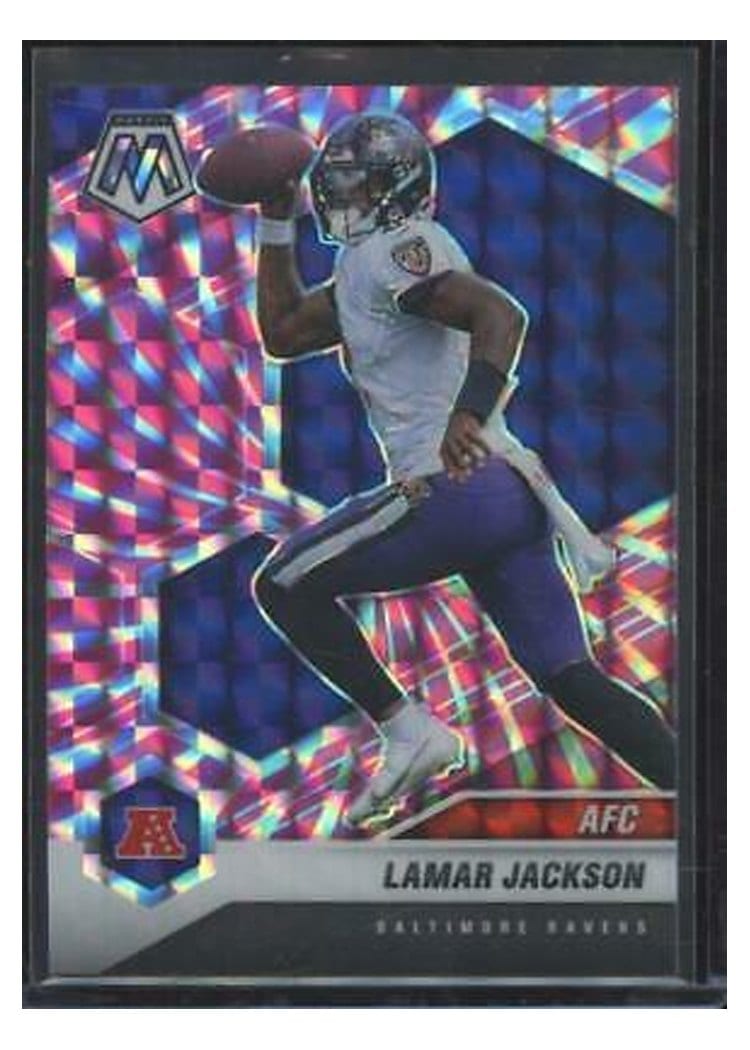 2021 Panini Mosaic Base Set Lamar Jackson Pink Swirl Mosaic #222 card