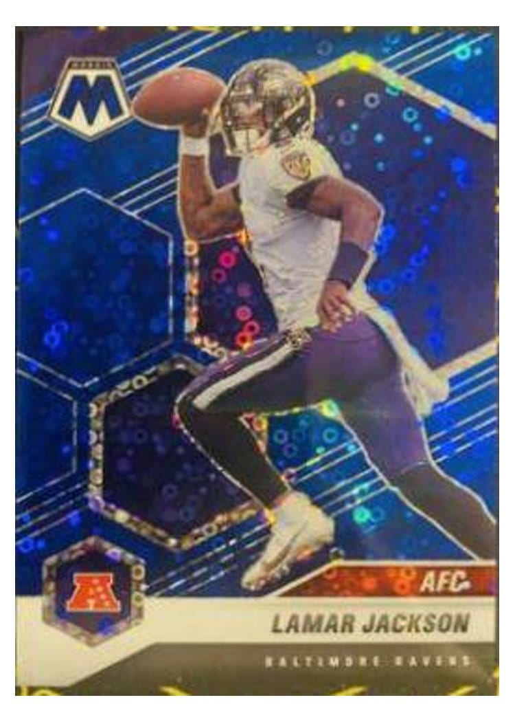 2021 Panini Mosaic Base Set Lamar Jackson No Huddle Blue Mosaic #222 card