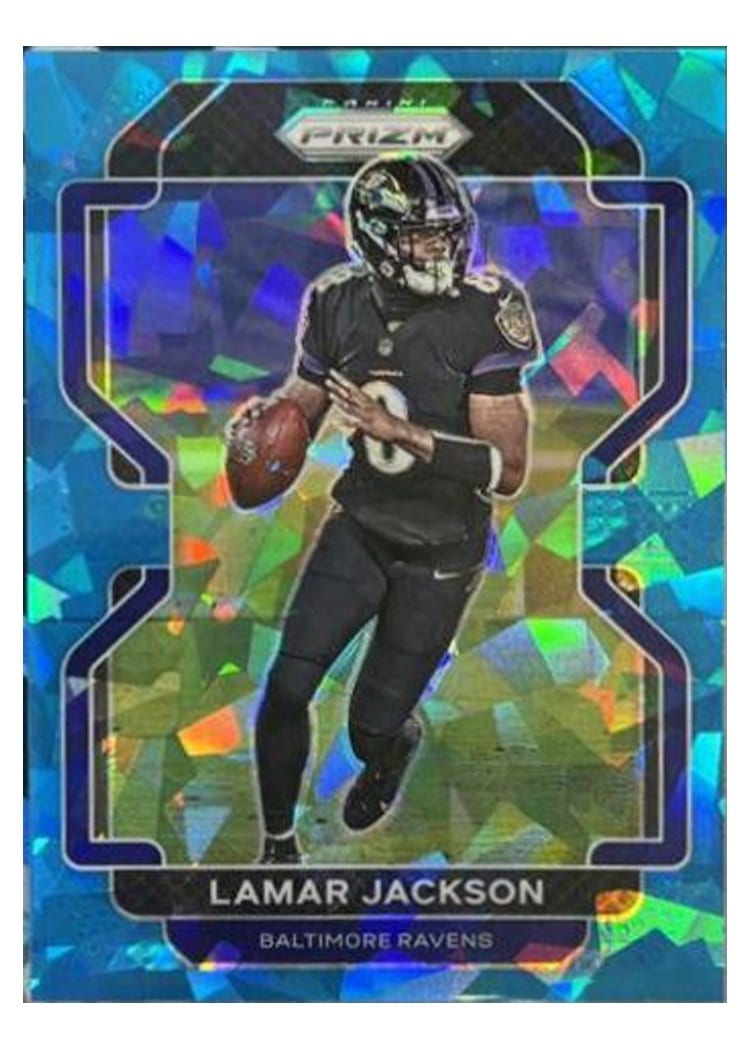 2021 Panini Prizm Base Set Lamar Jackson Blue Ice Prizm #282 card