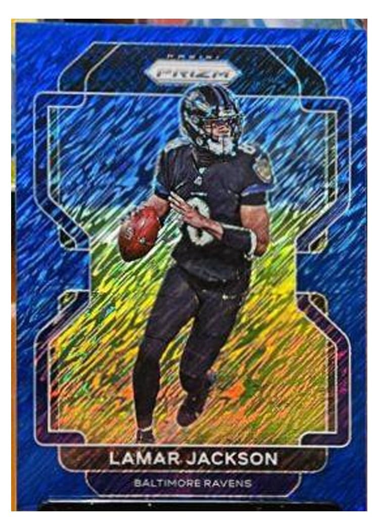 2021 Panini Prizm Base Set Lamar Jackson Blue Shimmer #282 card
