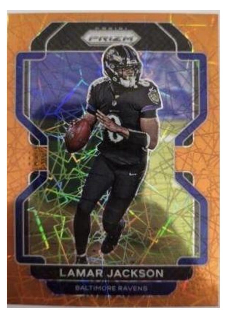 2021 Panini Prizm Base Set Lamar Jackson Orange Lazer Prizm #282 card